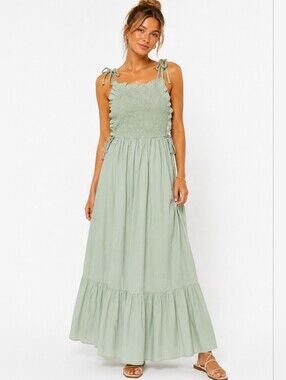 Asos Smocked Cotton‎ Maxi Dress Size 6 Milkmaid Tradwife Cottagecore Praire